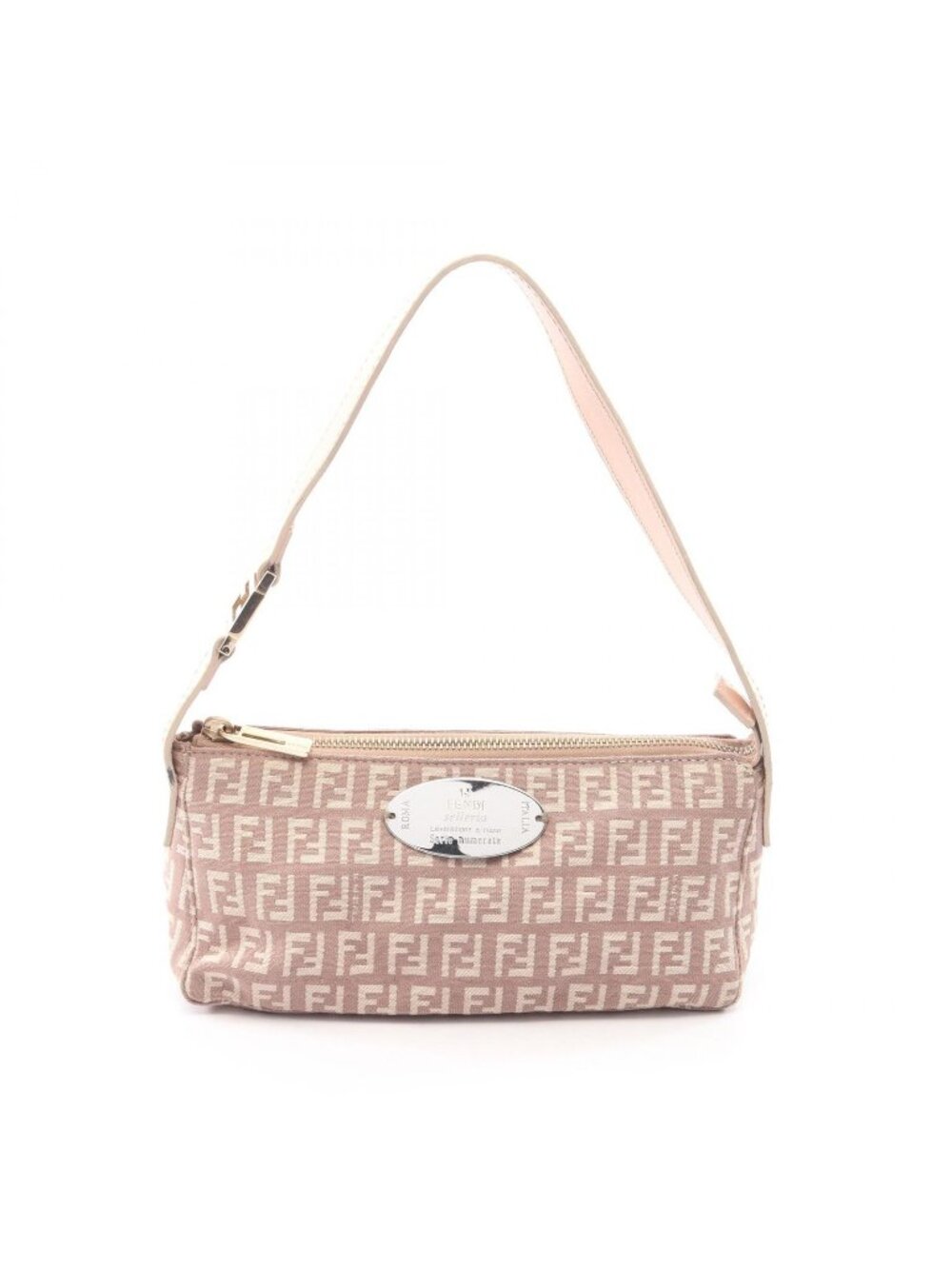 Fendi Handbag Zucchino Pouch Pink Beige Canvas Leather